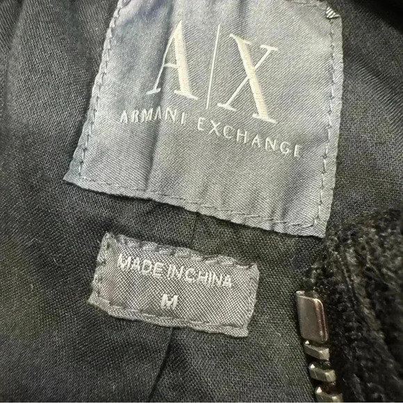 Armani Exchange velvet Black Moto zipped women's jacket pockets, size M - Picture 4 of 9